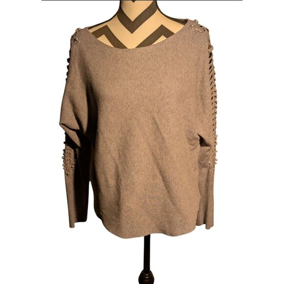 Ember Sweater - Pearl Embellished Cutout Sleeves - Grey - Size M - Picture 1 of 5